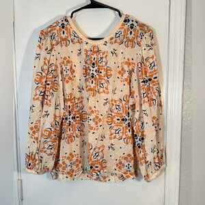 Joie Cream Blouse with Orange Floral Print Size XL